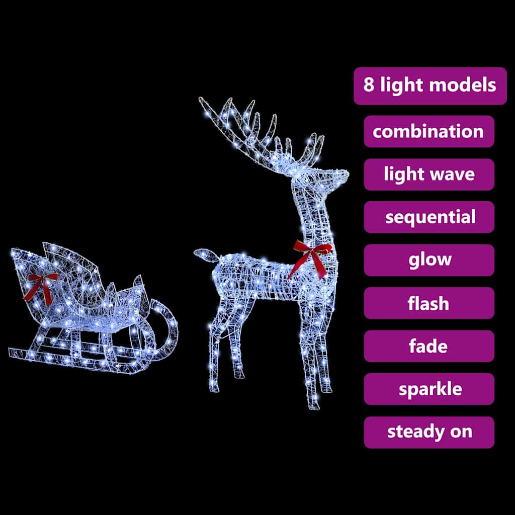 Reindeer Pull Sleigh Cold white 70 x 24 x 128 cm Acrylic