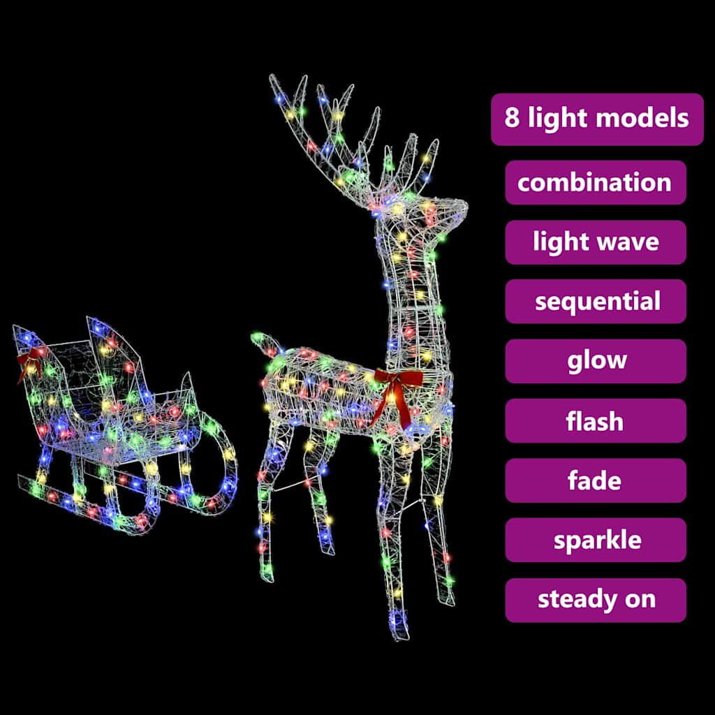 Reindeer Pull Sleigh Colourful 70 x 24 x 128 cm Acrylic
