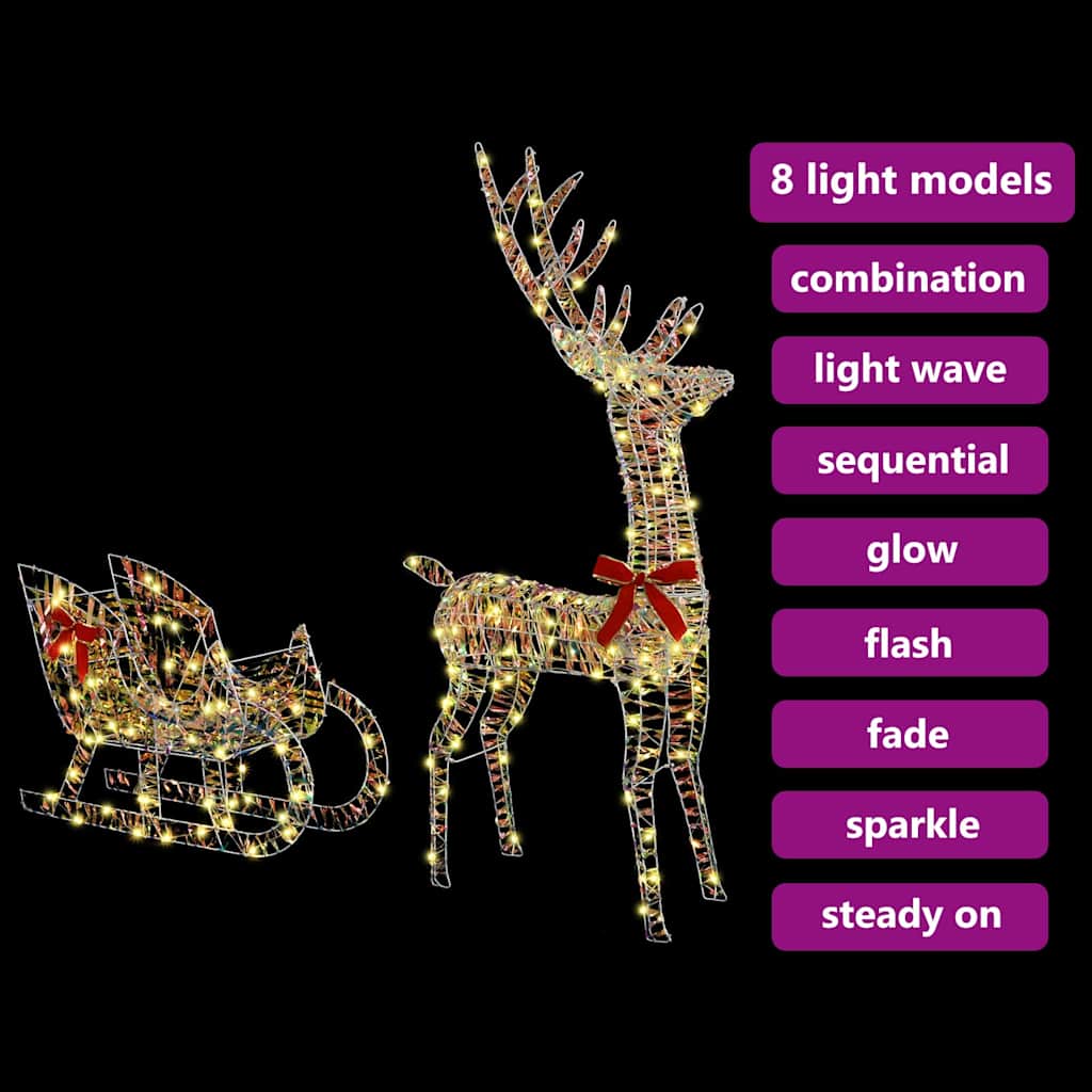 Reindeer Pull Sleigh 200 LEDs Warm white 70 x 26 x 129 cm PET