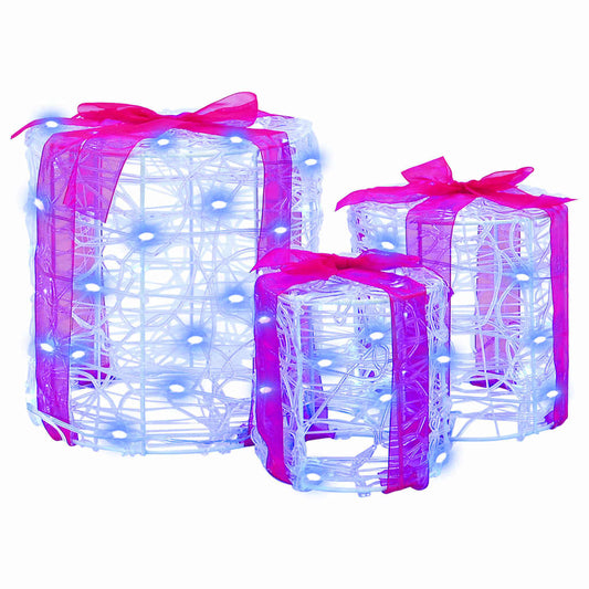 Gift Box Decoration 3 pcs 60 LEDs Blue 20 x 20 x 21 cm Acrylic