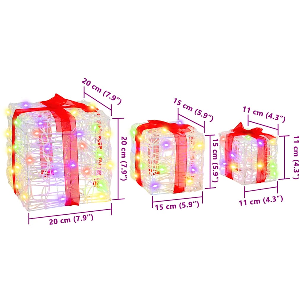 Gift Box 3 pcs 60 LEDs Multicolour 20 x 20 x 20 cm Acrylic