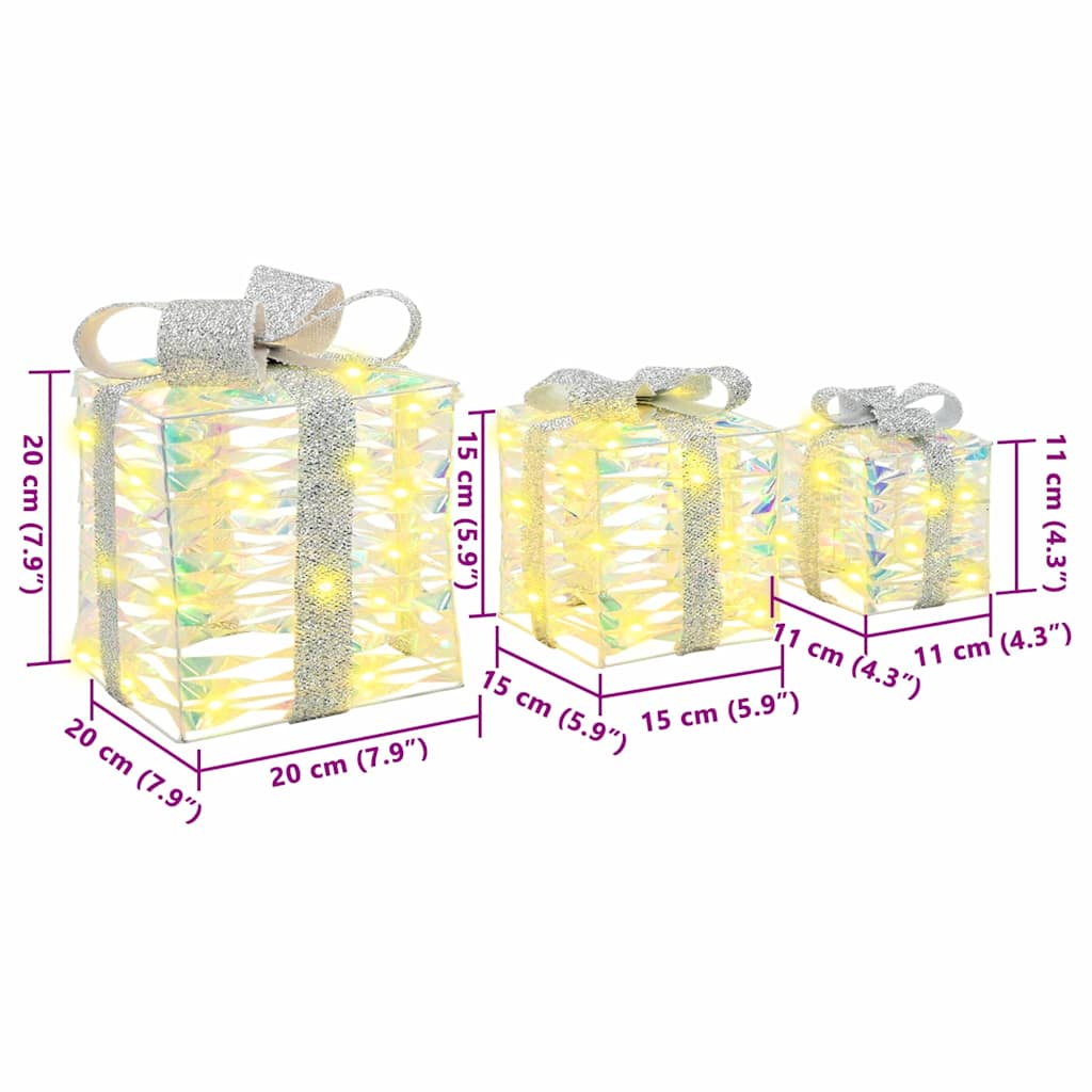 Gift Box with 60 LEDs 3 pcs Warm white 20 x 20 x 20 cm PET
