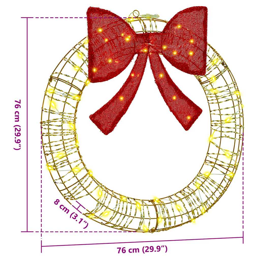 Wreath 60 LEDs Warm white 76 x 76 x 8 cm PET