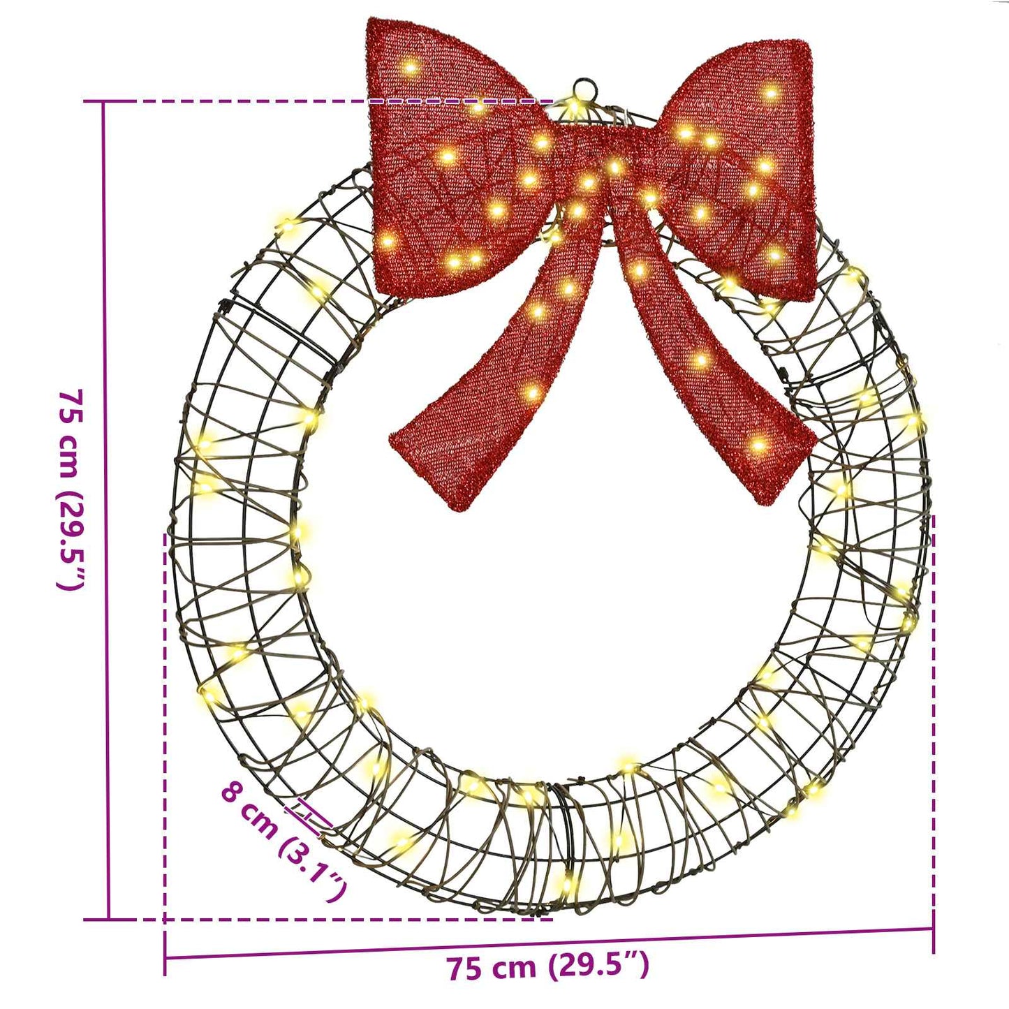 Wreath 60 LEDs Warm white 75 x 75 x 8 cm Rattan