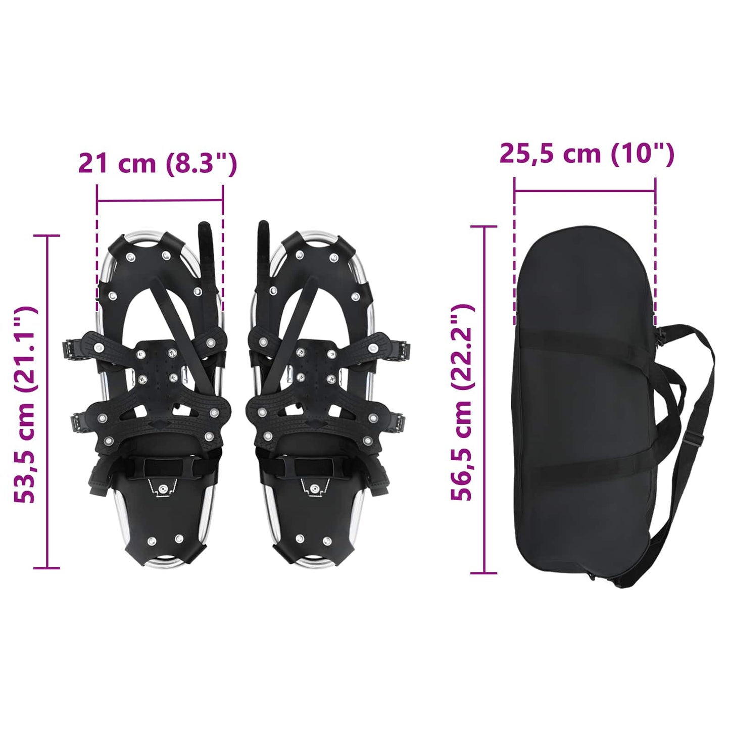 3 in 1 Snowshoes Silver and Black 53.5 x 21 cm