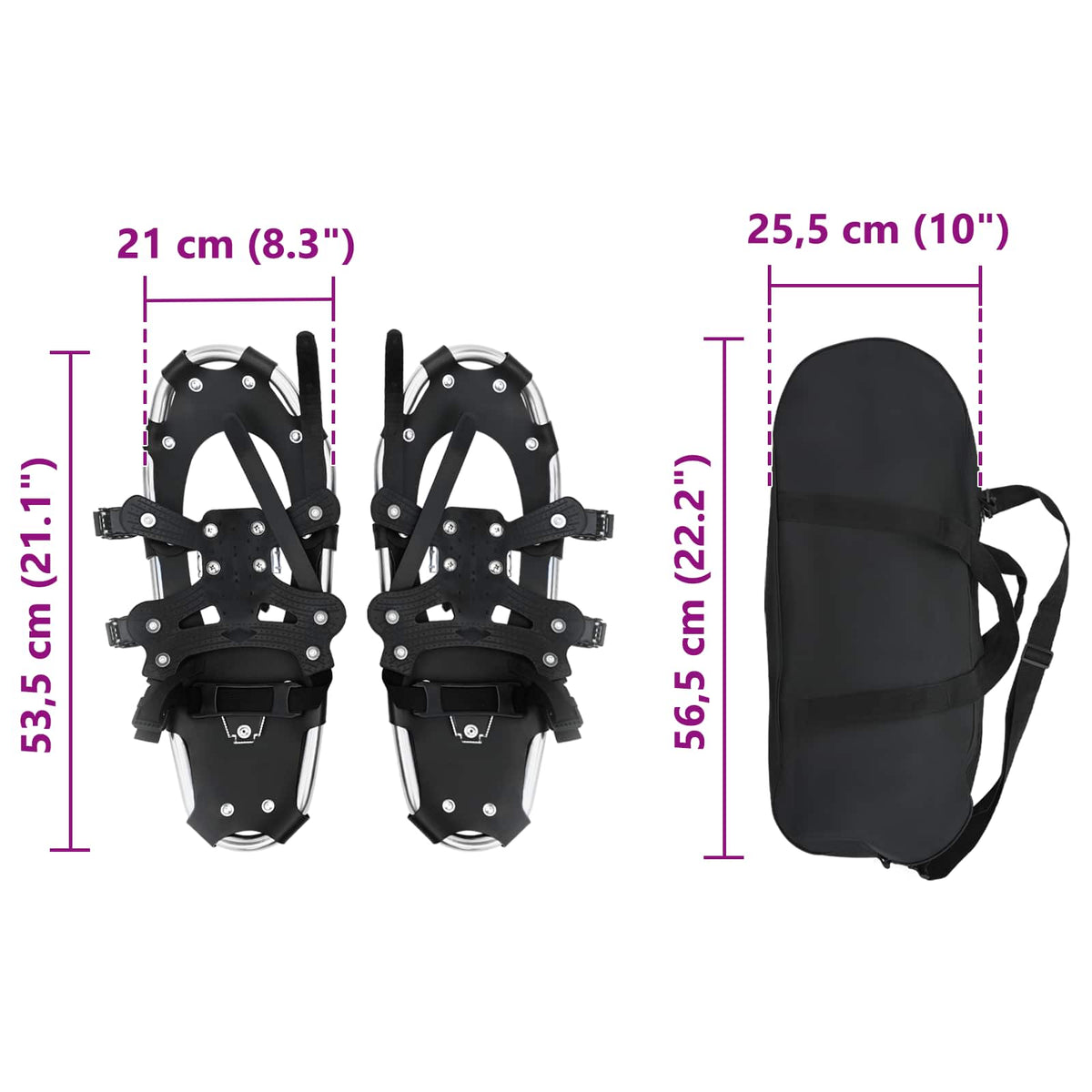 3 in 1 Snowshoes Silver and Black 53.5 x 21 cm