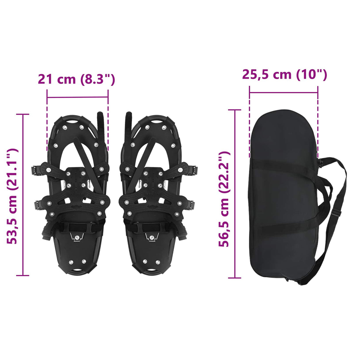 3 in 1 Snowshoes Black 53.5 x 21 cm Aluminum and HDPE