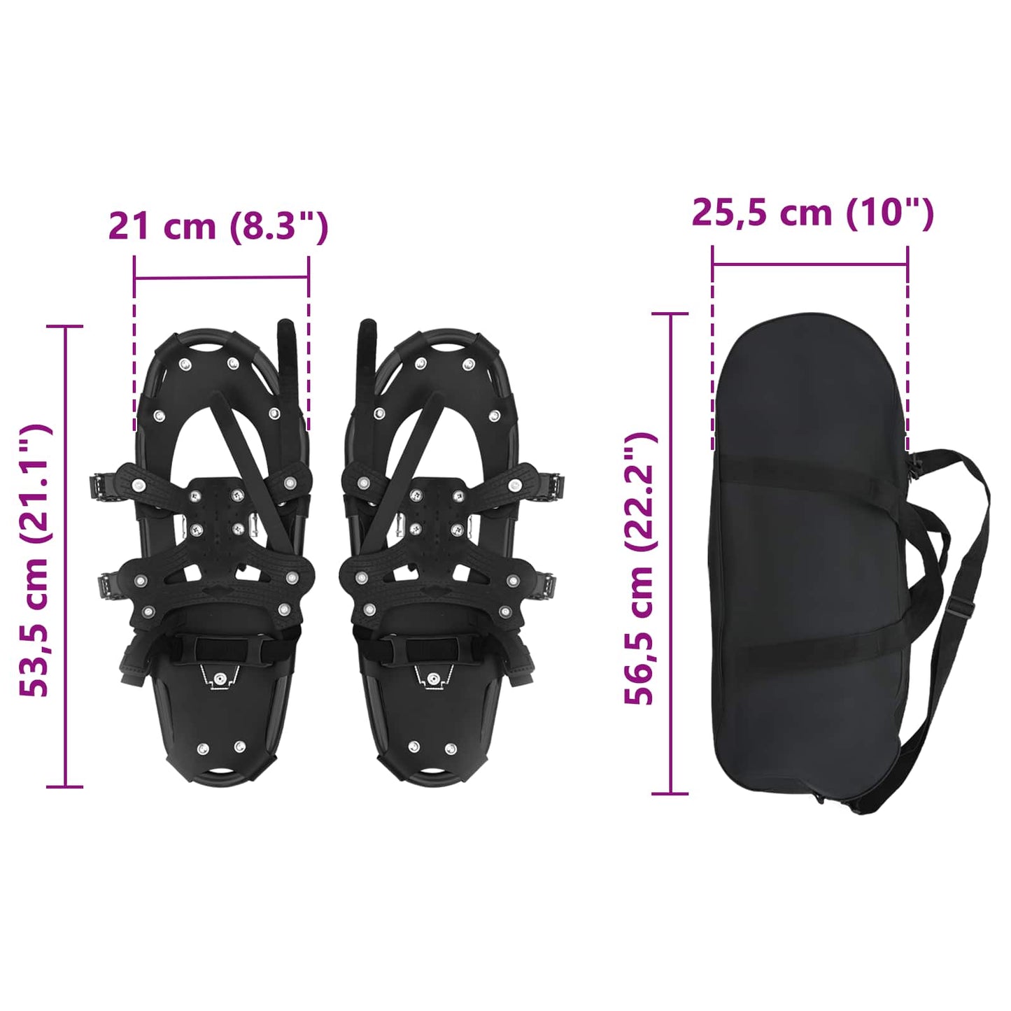 3 in 1 Snowshoes Black 53.5 x 21 cm Aluminum and HDPE