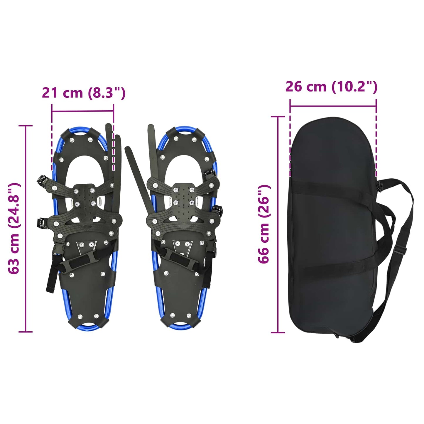 3 in 1 Snowshoes Blue and Black 63 x 21 cm Aluminum and HDPE