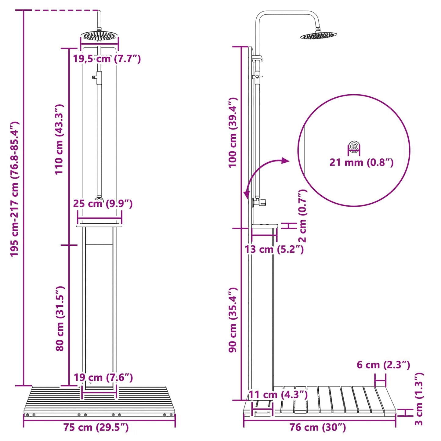 Outdoor Shower 206 cm Solid Pine Wood and Stainless Steel