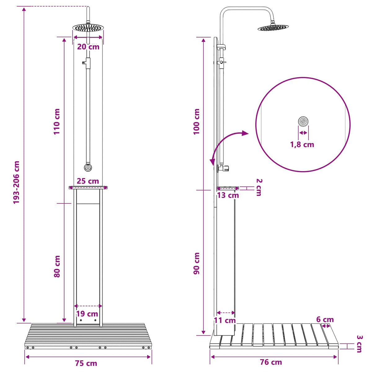 Outdoor Shower 206 cm Solid Pine Wood and Stainless Steel White