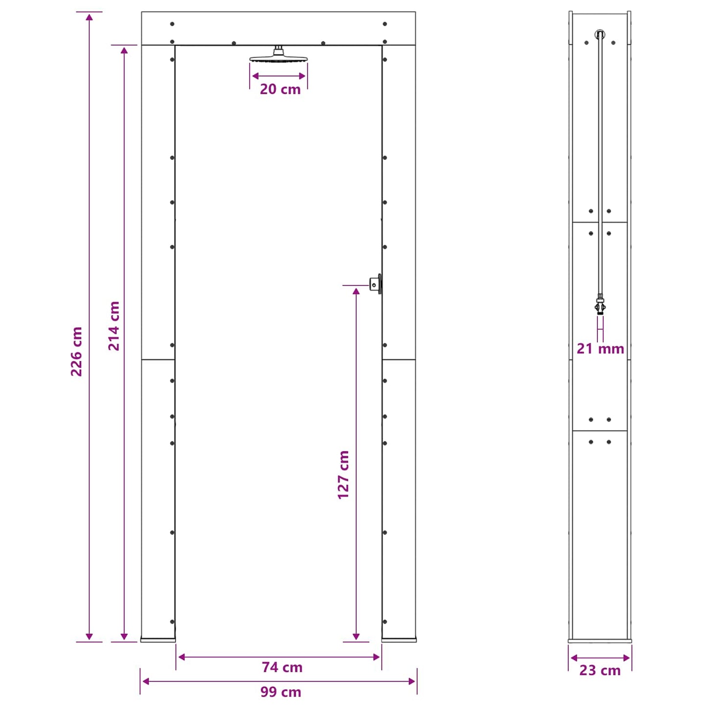 Outdoor Shower 226 cm Impregnated Pine Wood and Stainless Steel