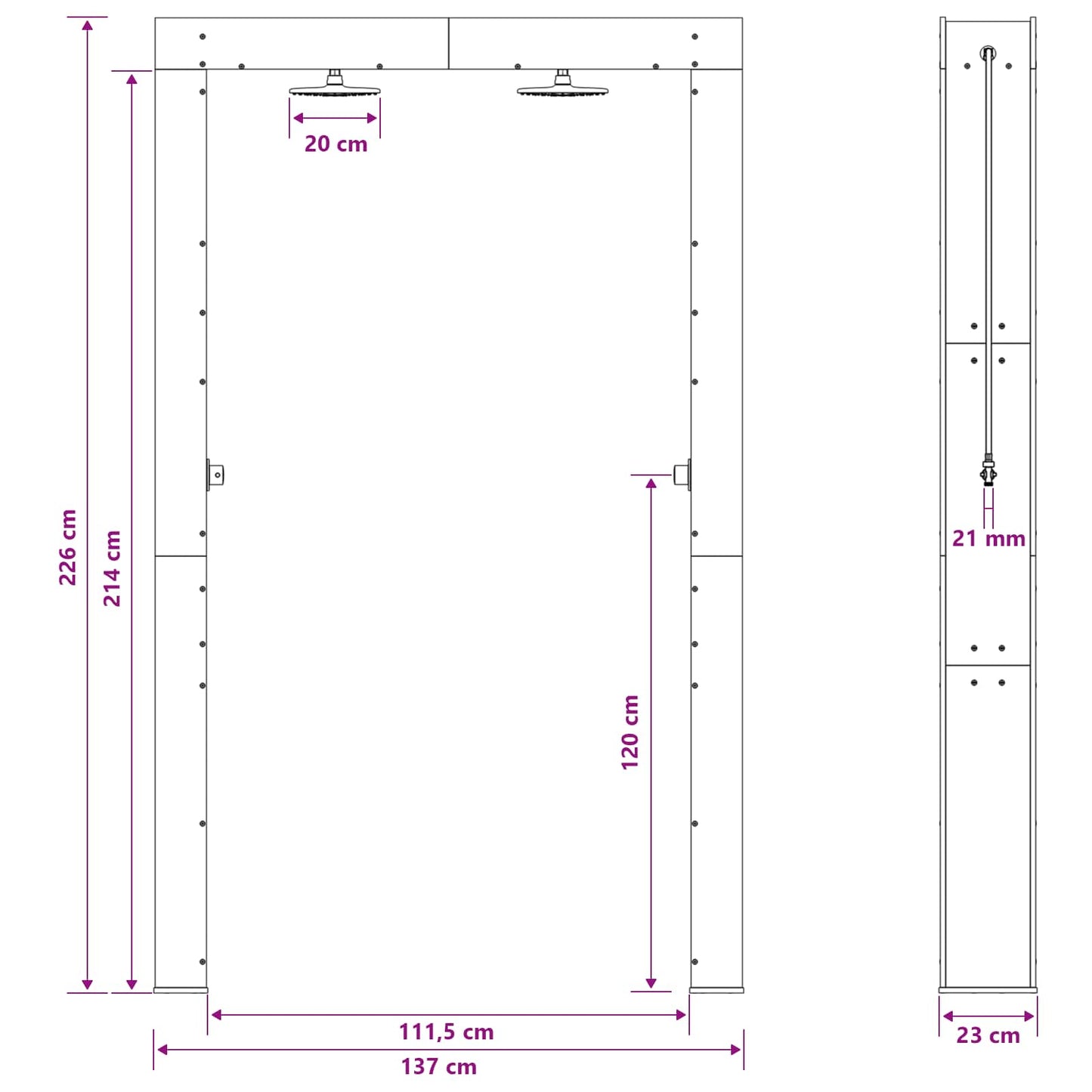 Outdoor Shower 226 cm Solid Pine Wood and Stainless Steel