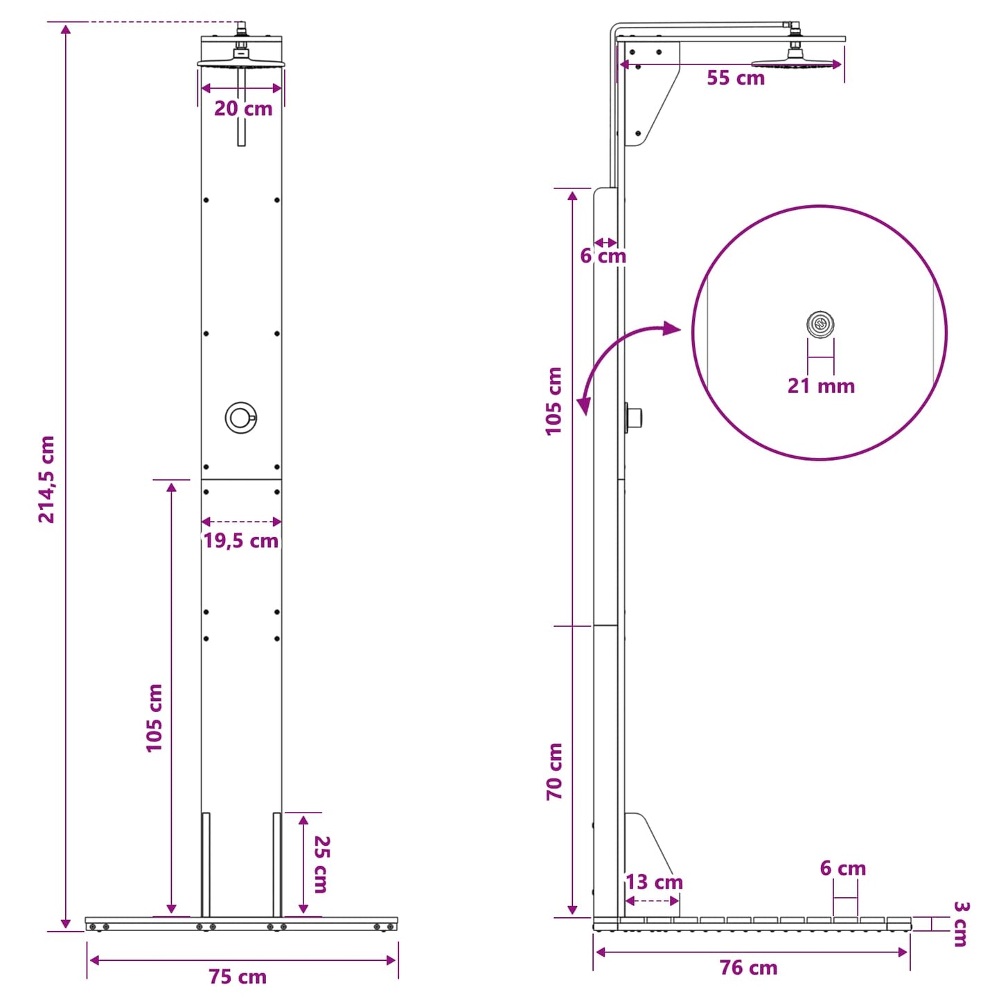 Outdoor Shower 214.5 cm Solid Pine Wood and Stainless Steel