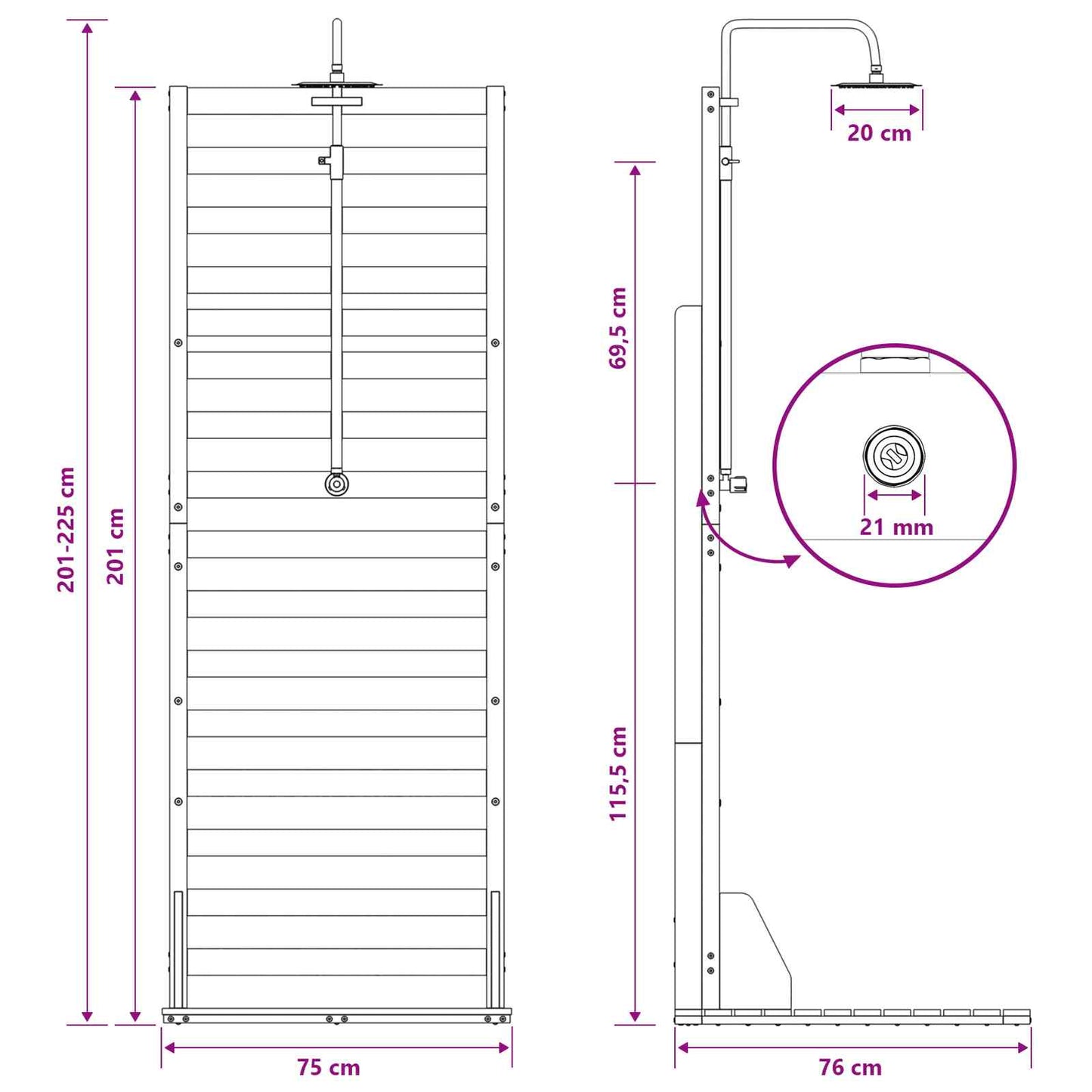 Outdoor Shower 225 cm Solid Pine Wood and Stainless Steel White