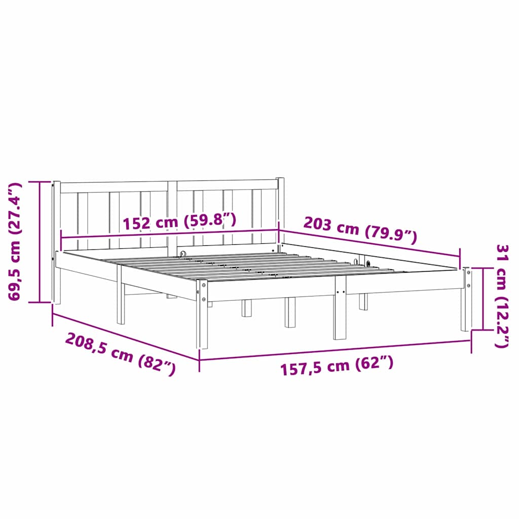 Bed Frame Natural 152 x 203 cm Solid Pine Wood
