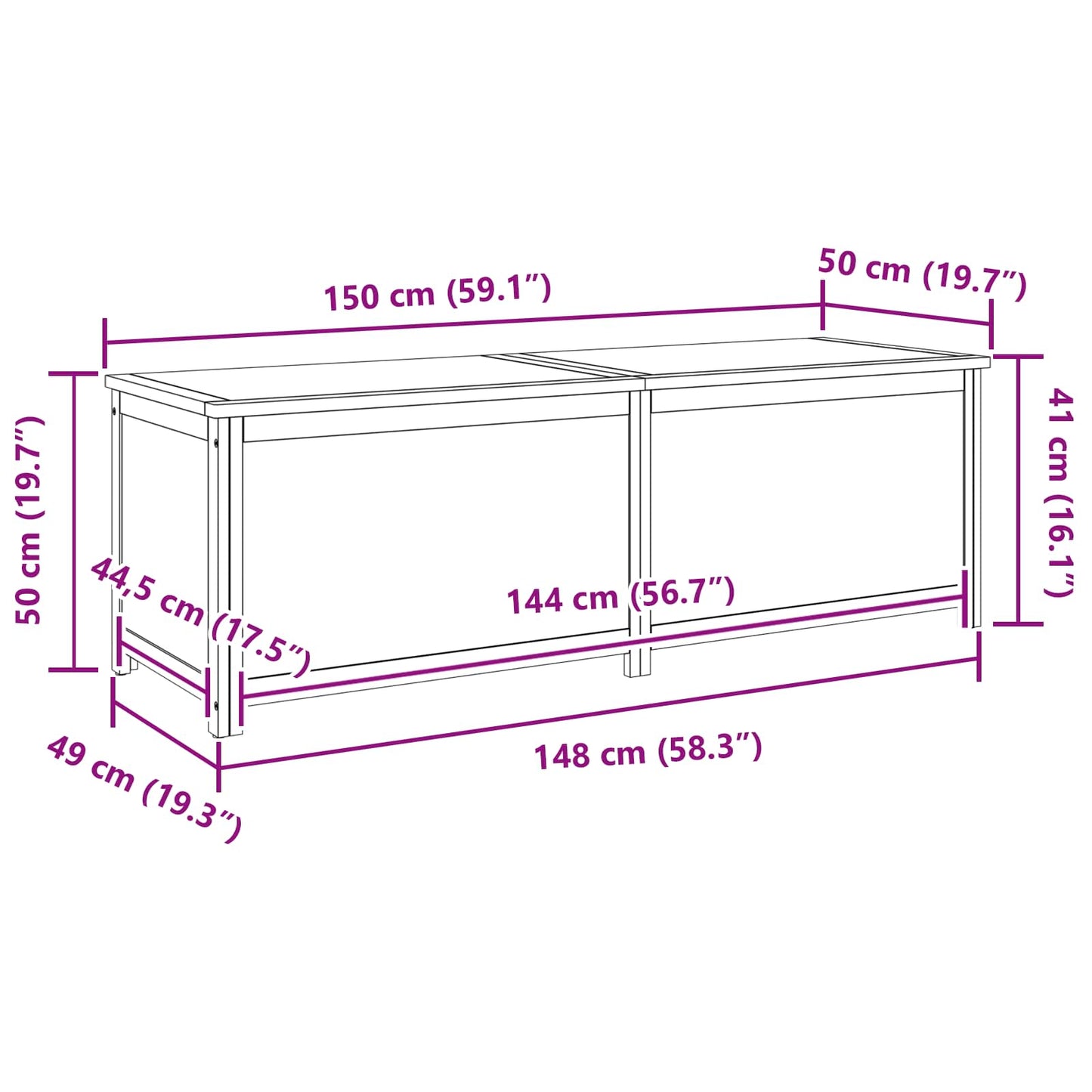 Storage Box 150 x 45 x 45 cm Solid Oak Wood