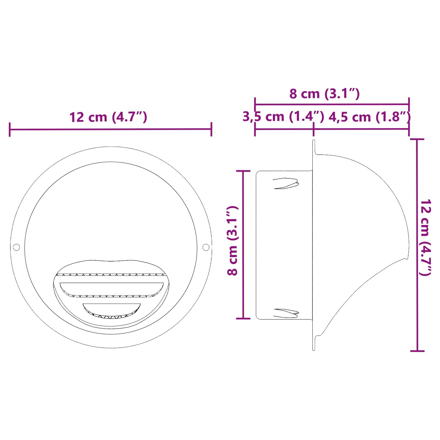 Air Vent Covers 2 pcs Silver 80 mm Stainless Steel
