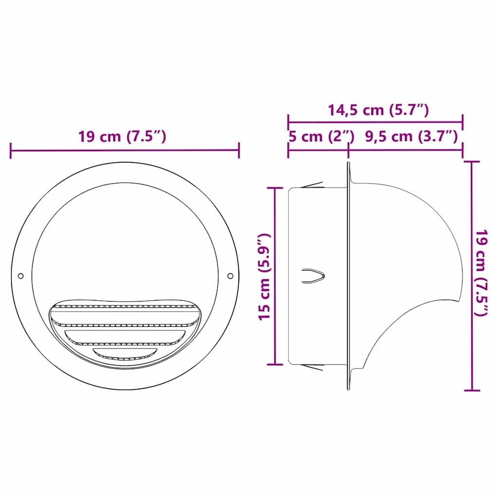 Air Vent Covers 2 pcs Silver 150 mm Stainless Steel