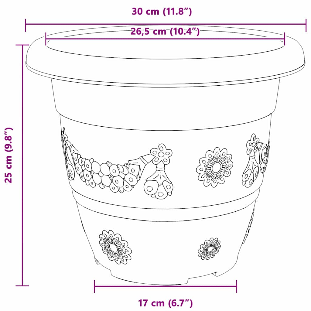 Round Flower Pot 6 pcs Brick Red Ø 30 x 25 cm Plastic
