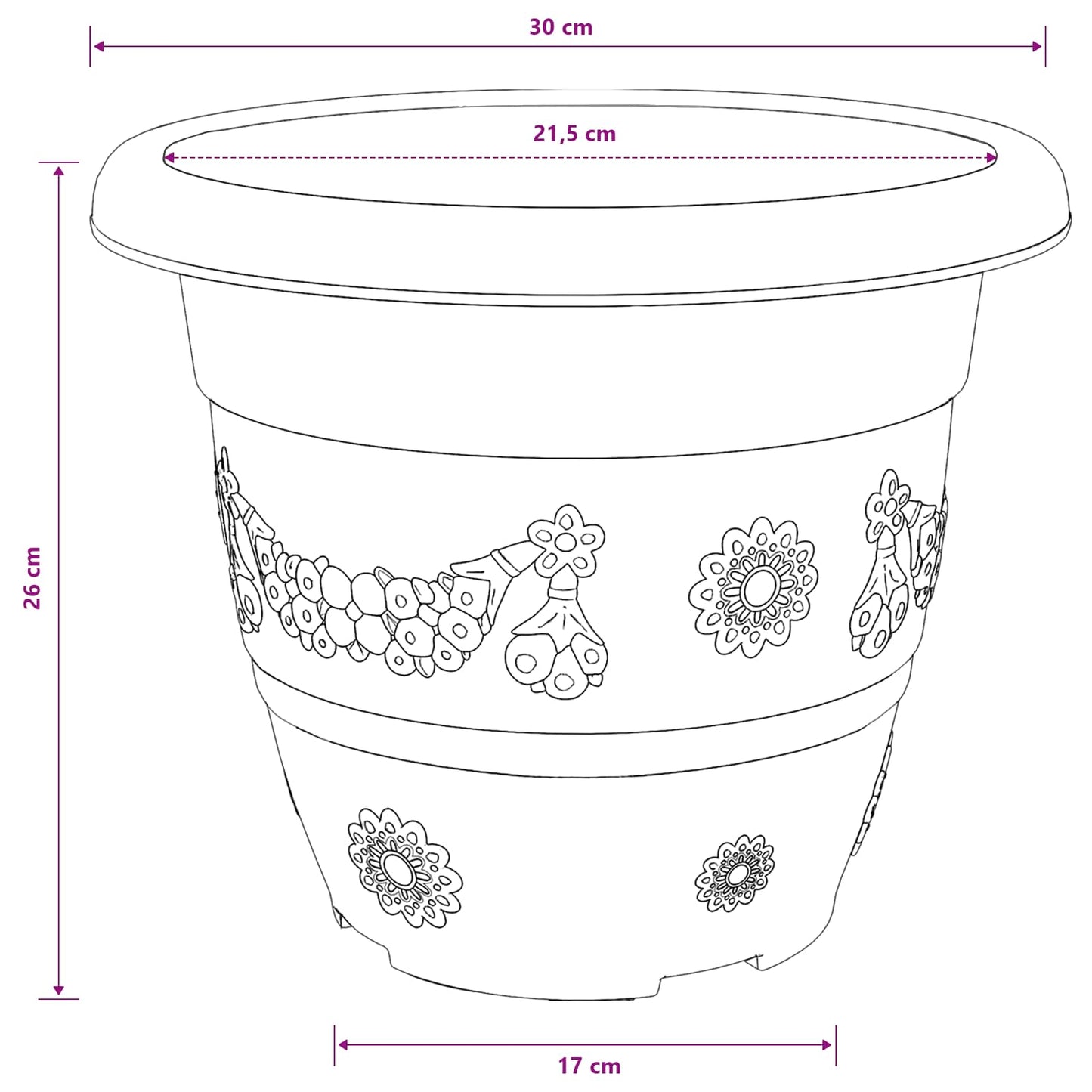 Round Flower Pot 24 pcs Brick Red Ø 30 x 25 cm Plastic