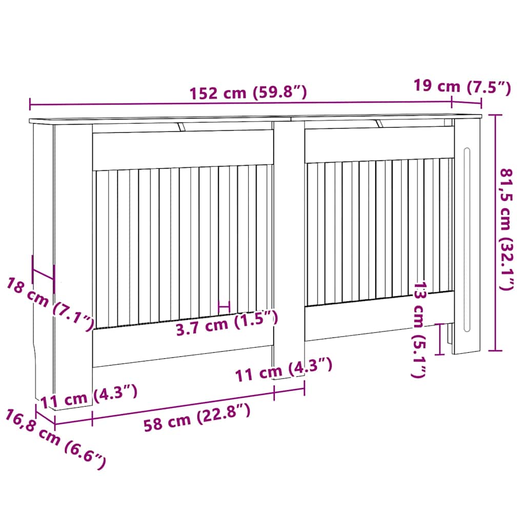 Radiator Cover 2 pcs Black 152 x 19 x 81.5 cm Engineered Wood