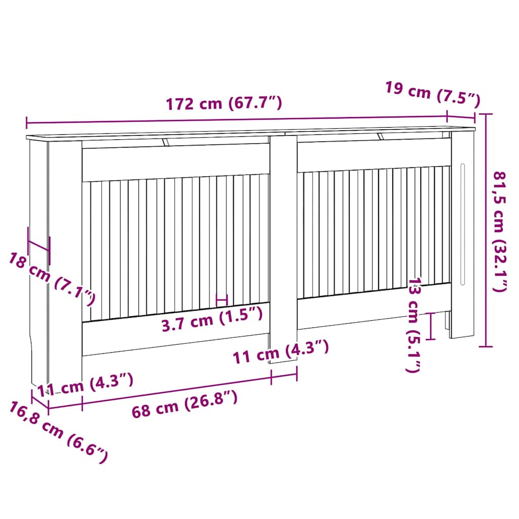 Radiator Cover 2 pcs Black 172 x 19 x 81.5 cm Engineered Wood