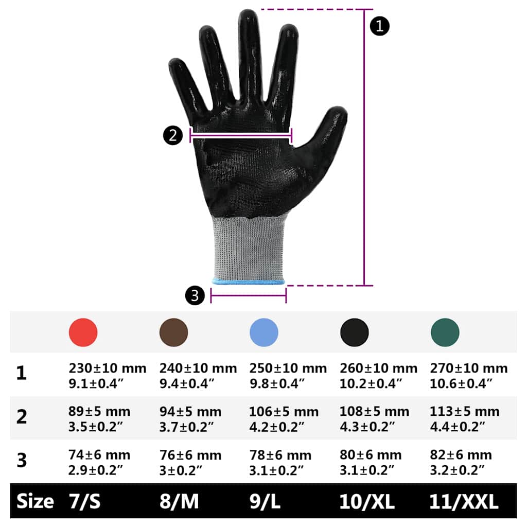 Work Gloves 12 pcs Grey and Black 9 / L Polyester