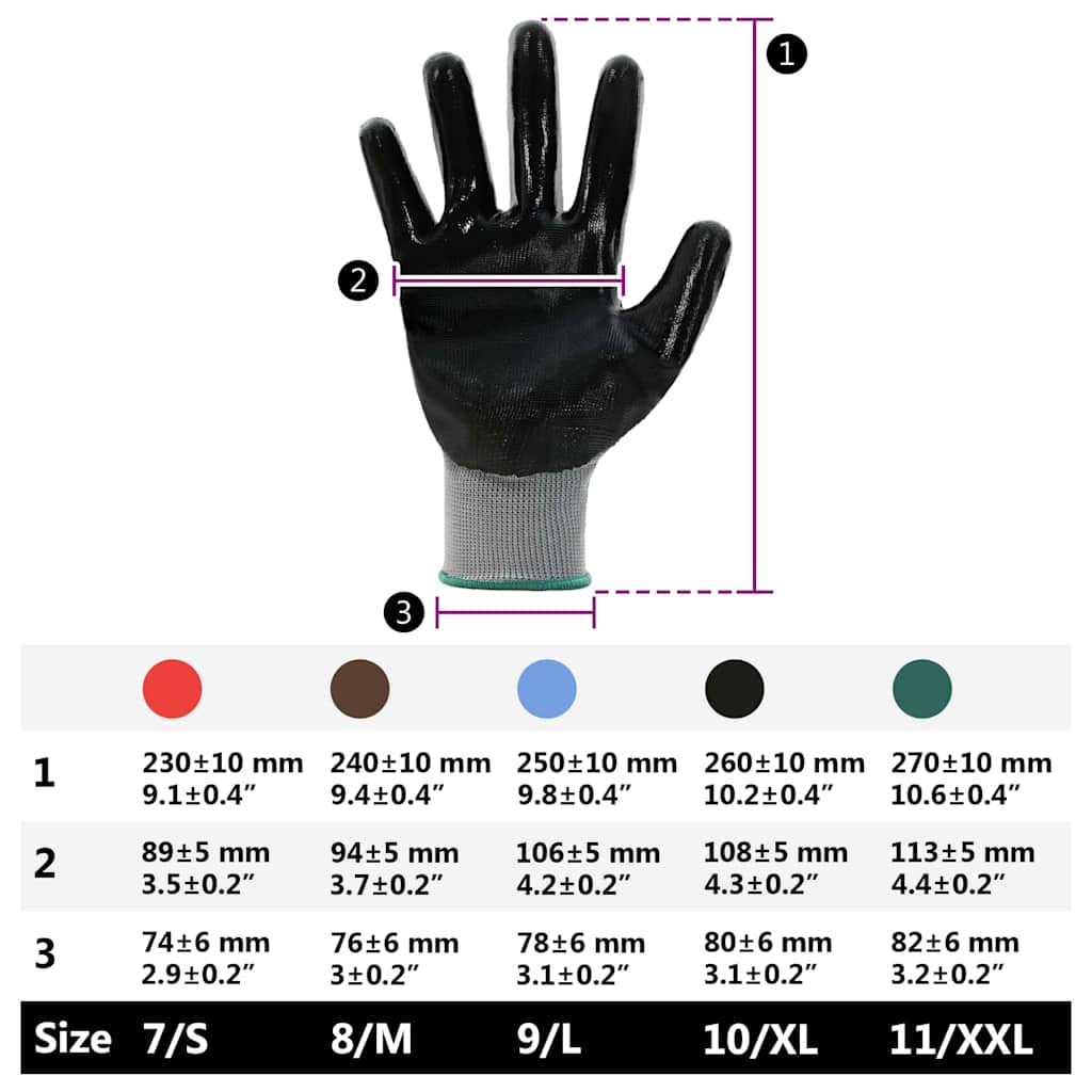 Work Gloves 12 pcs Grey and Black 11 / XXL Polyester