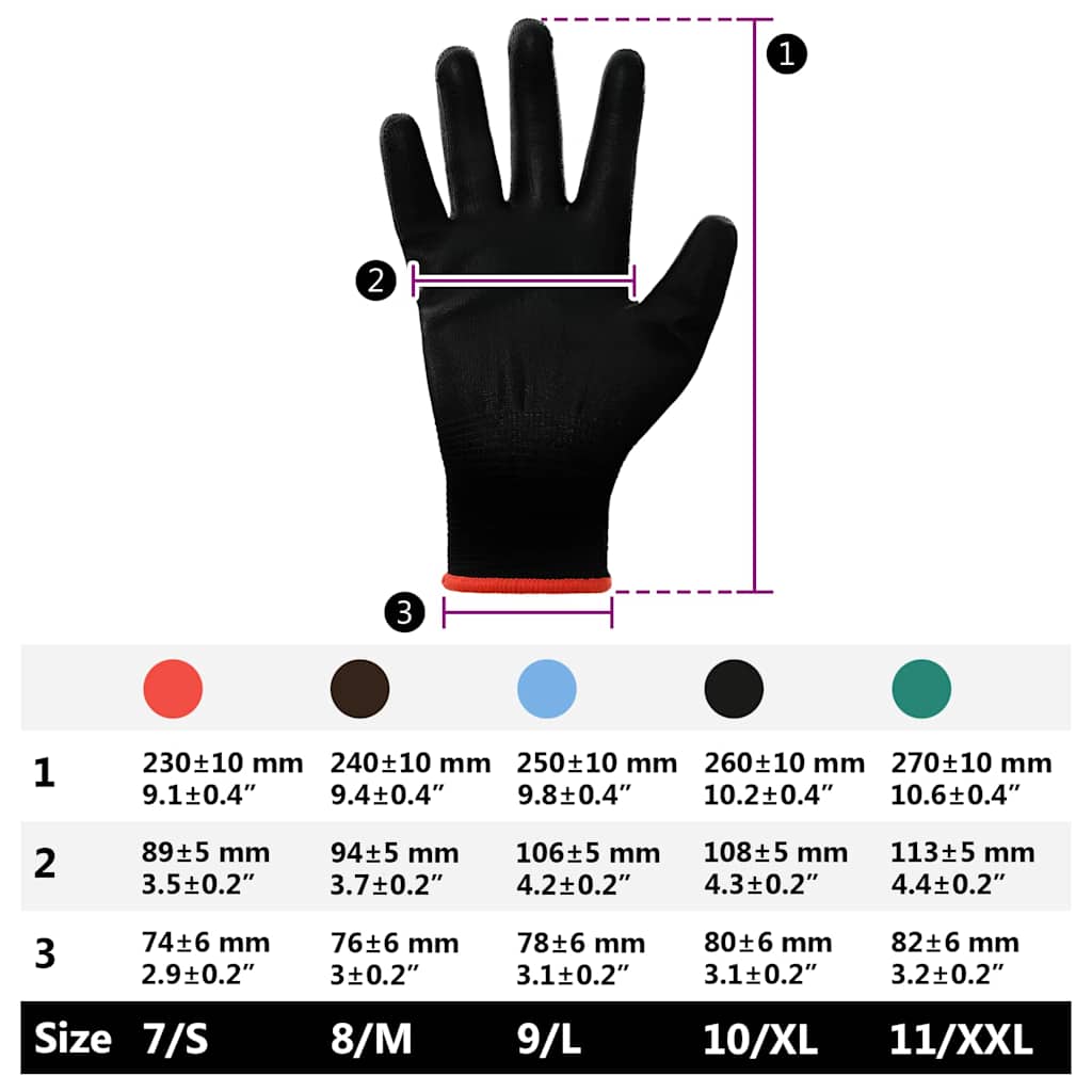 Work Gloves 24 pcs Black 7 / S Polyester