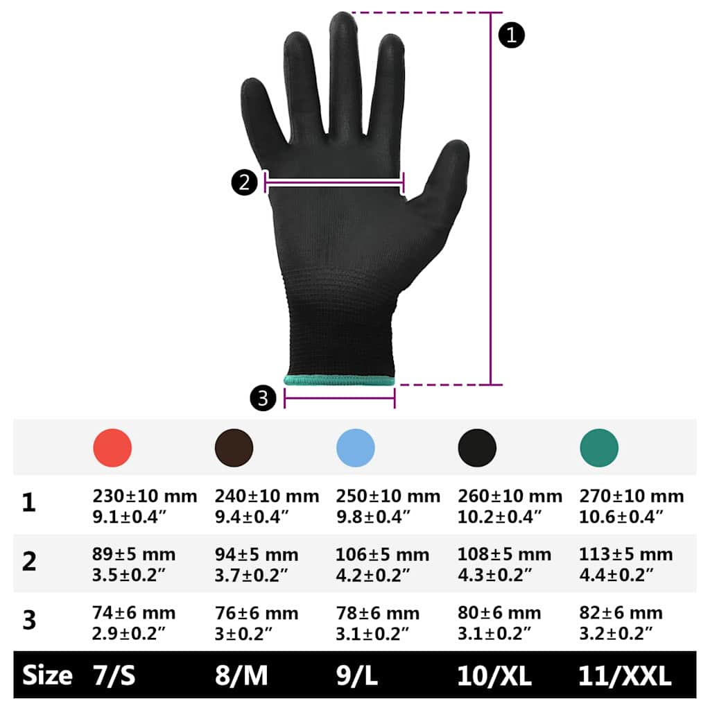 Work Gloves 12 pcs Black 11 / XXL Polyester