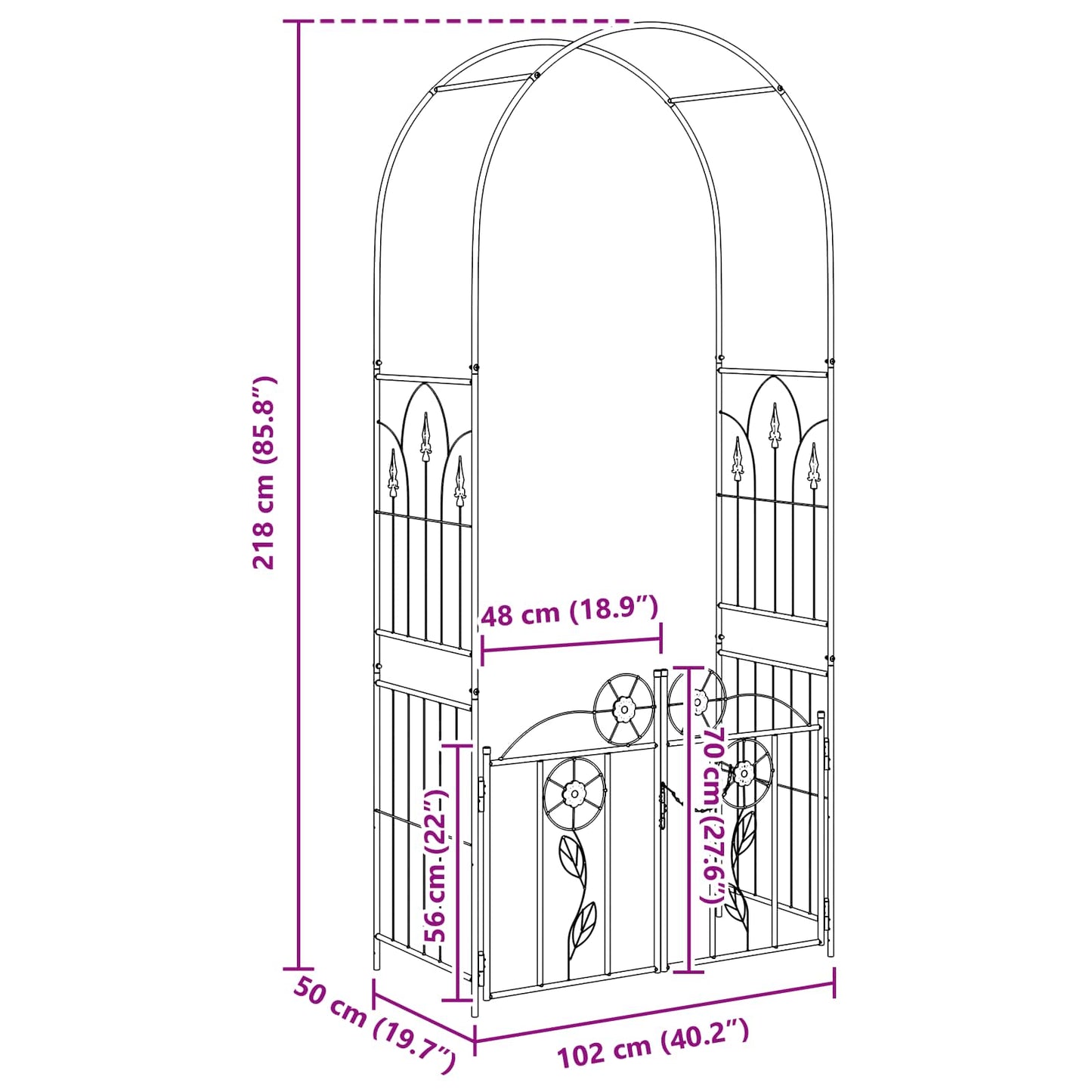 Garden Arch Green 102 x 50 x 218 cm Steel