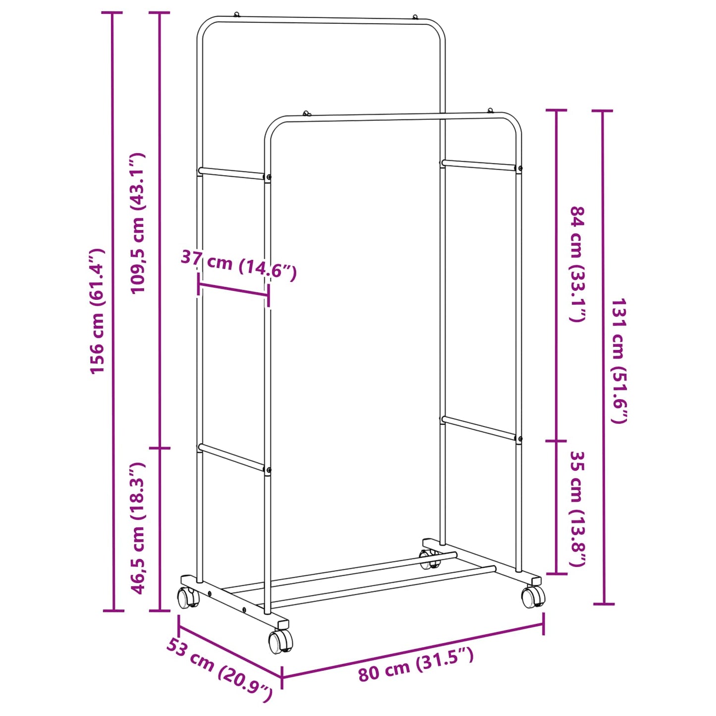 Clothes Rack Black 80 x 53 x 156 cm
