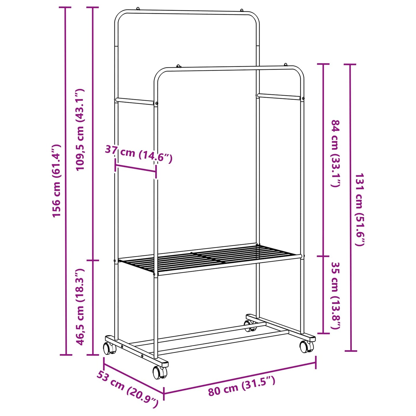 Clothes Rack White 80 x 53 x 156 cm