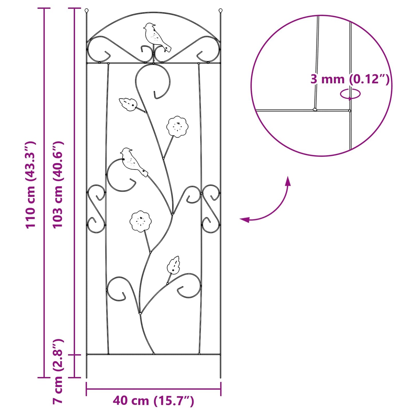 Garden Fence 3 pcs Black 110 x 40 cm Steel