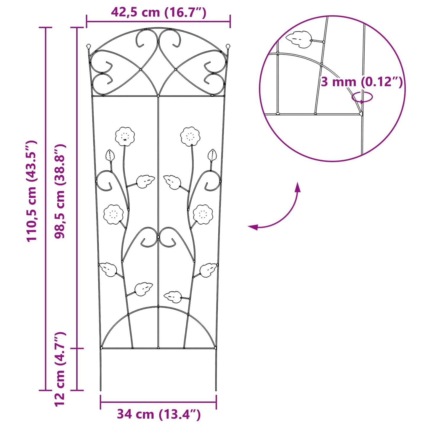 Garden Fence 3 pcs Black 110.5 x 42.5 cm Steel