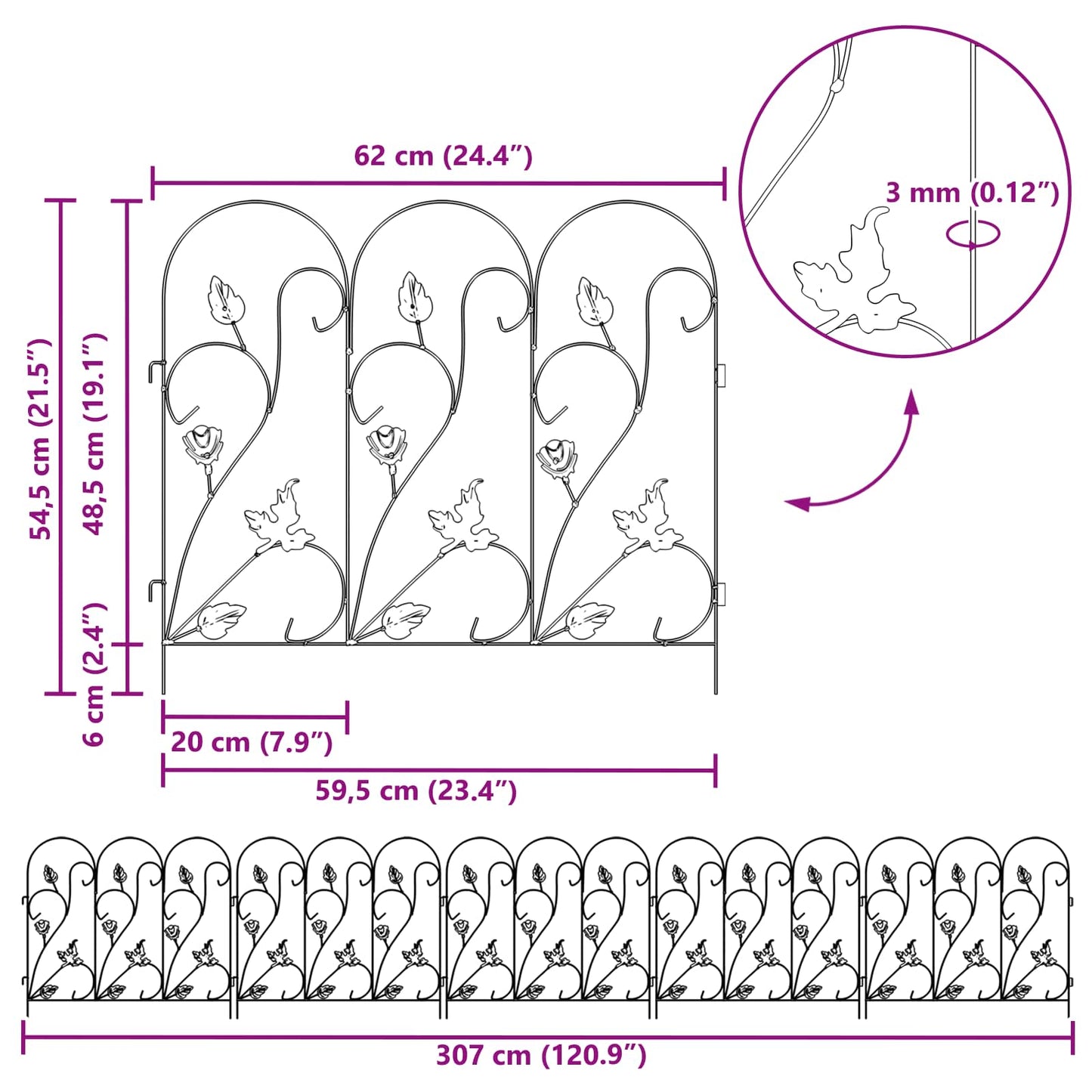 Garden Fence 5 pcs Steel Black