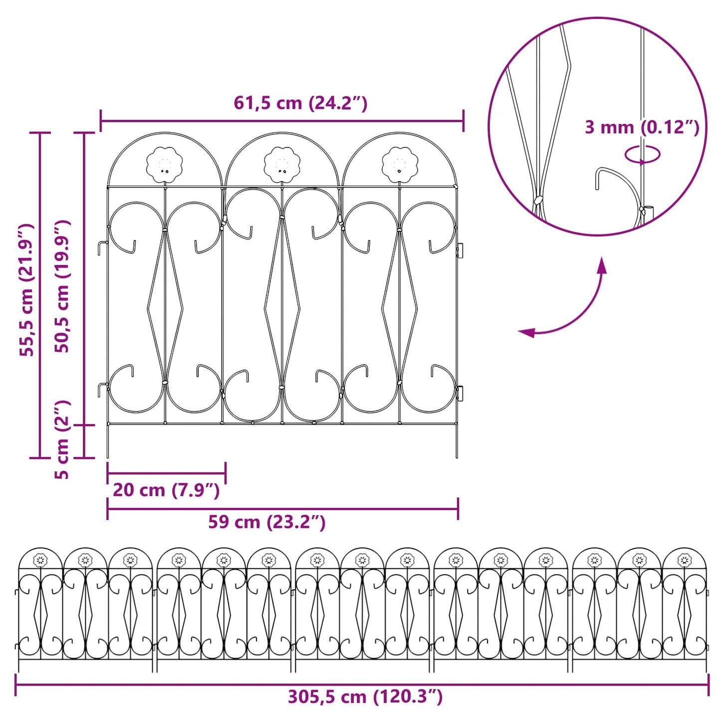 Garden Fence 5 pcs Steel Black