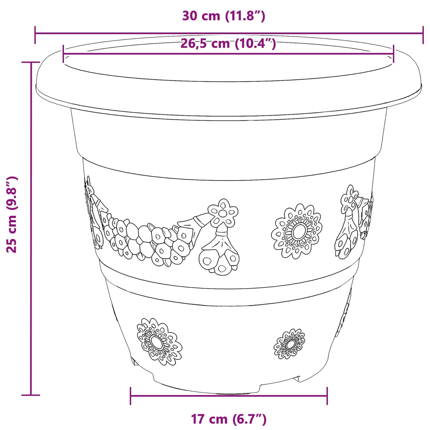Plant Pots 6 pcs Black Ø 30 x 25 cm Plastic