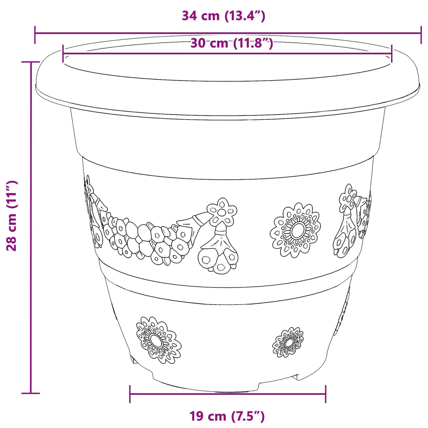 Plant Pots 6 pcs Black Ø 34 x 28 cm Plastic