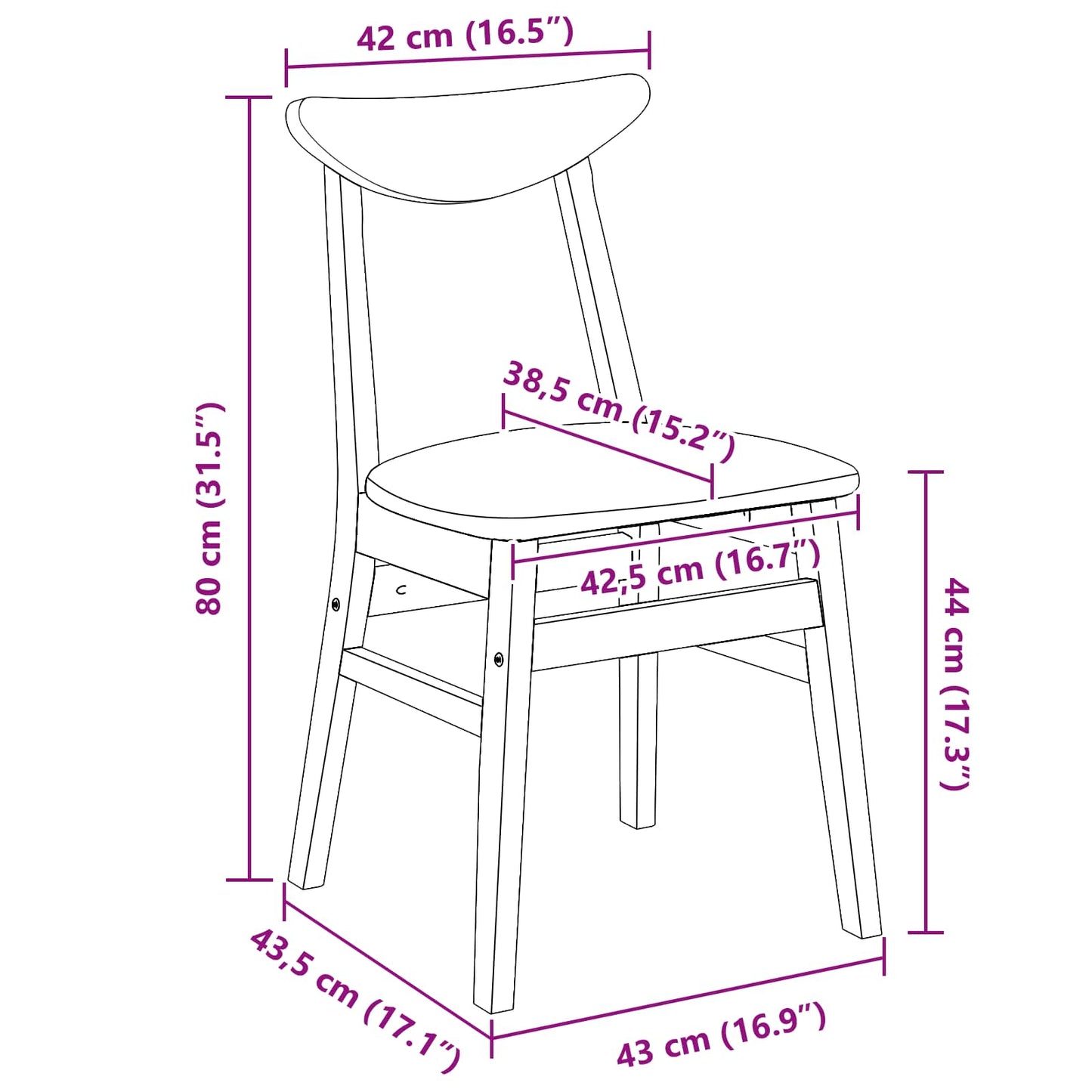 Dining Chairs 2 pcs Solid Rubber Wood Natural 42 x 47.5 x 81 cm