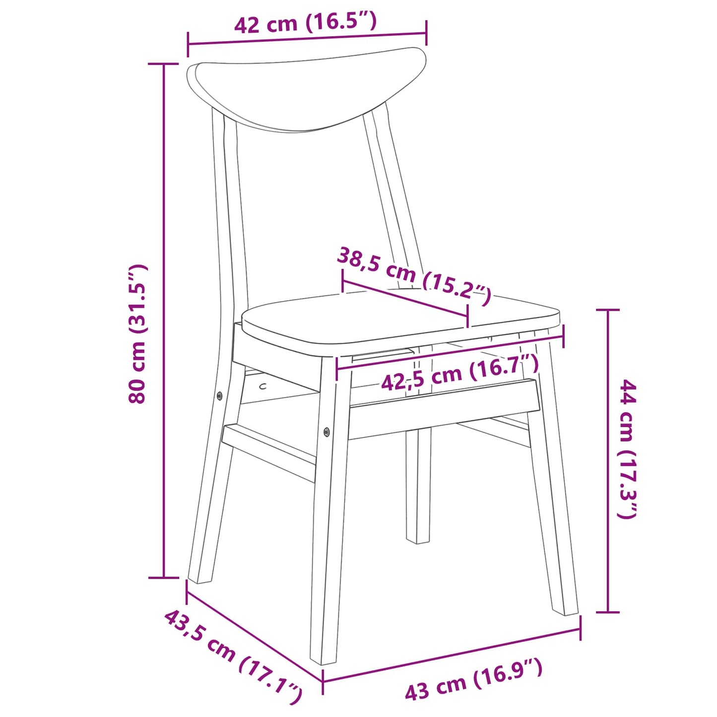 Dining Chairs 2 pcs Solid Rubber Wood White 42 x 47.5 x 81 cm