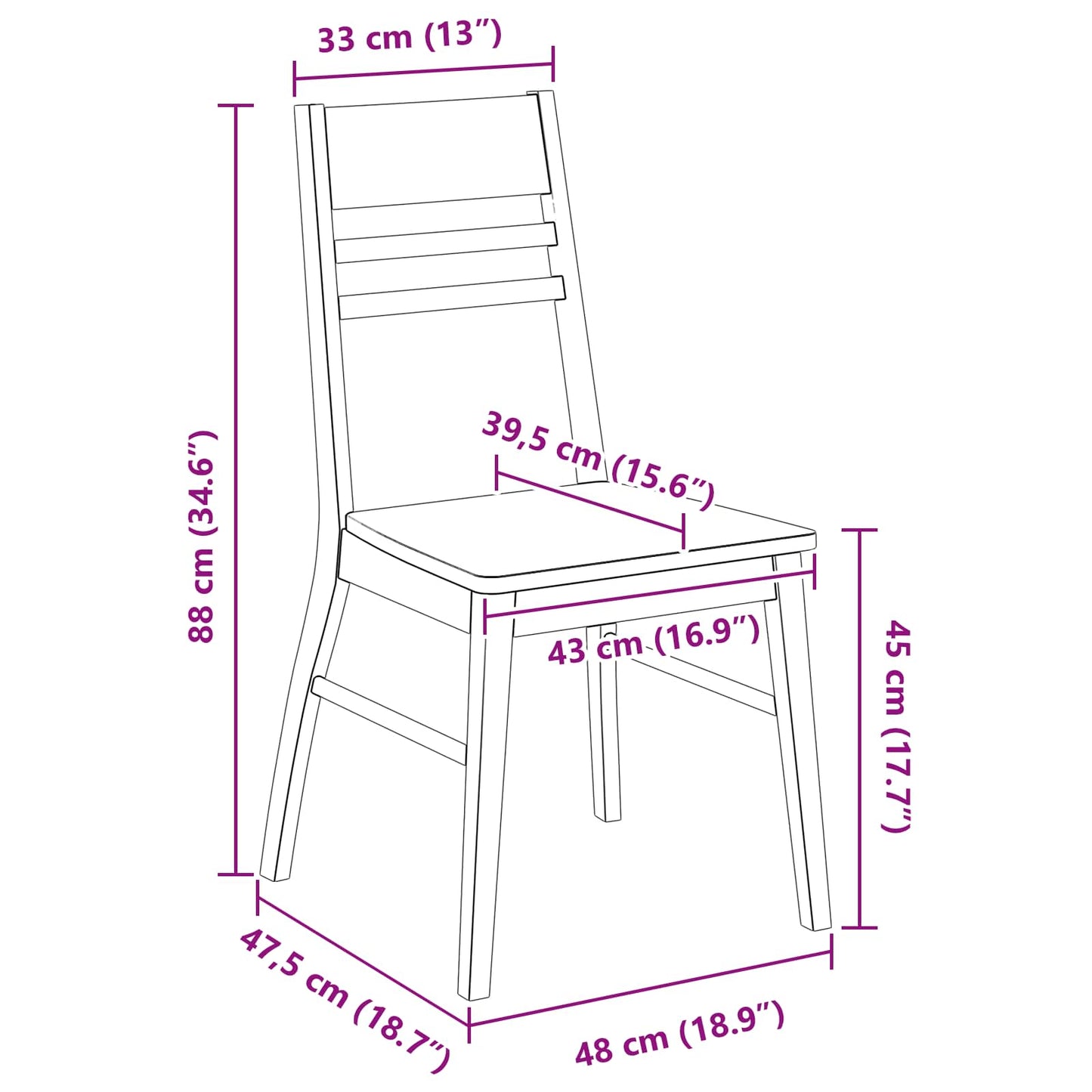 Dining Chairs 2 pcs Solid Rubber Wood White 43 x 54 x 89 cm