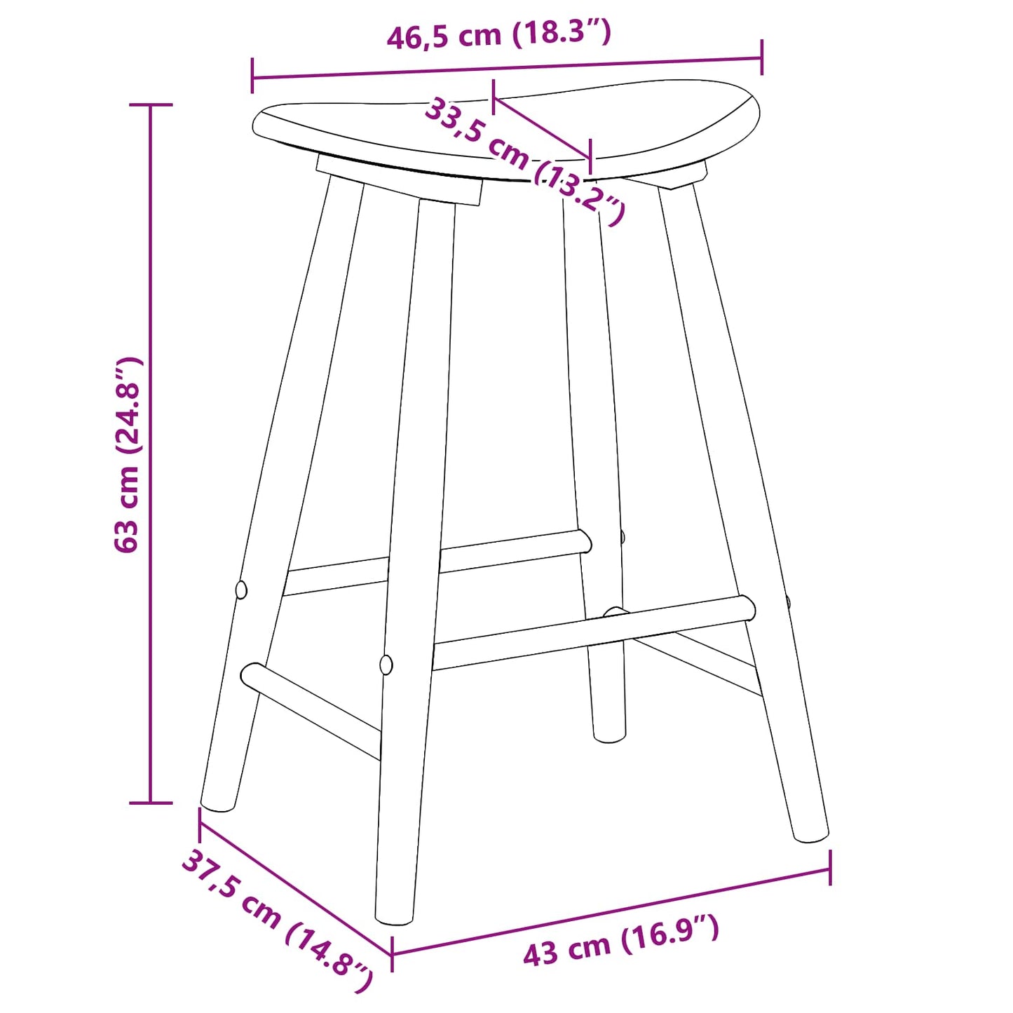 Dining Chairs 2 pcs Solid Rubber Wood Natural 46 x 37 x 63 cm