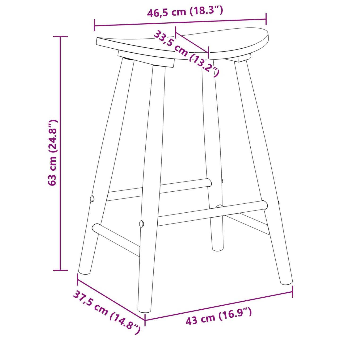 Dining Chairs 2 pcs Solid Rubber Wood Natural 46 x 37 x 63 cm