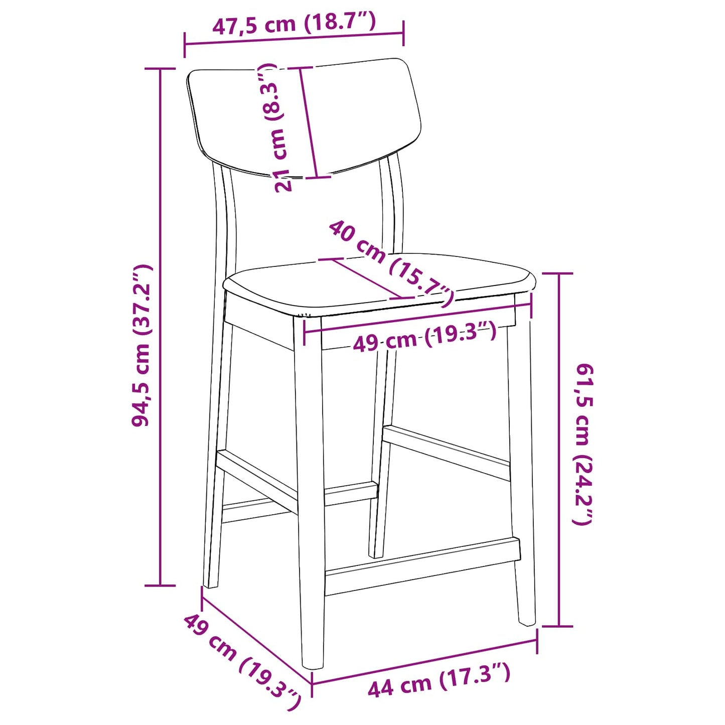 Dining Chairs 2 pcs Solid Rubber Wood Natural 48 x 49 x 95 cm