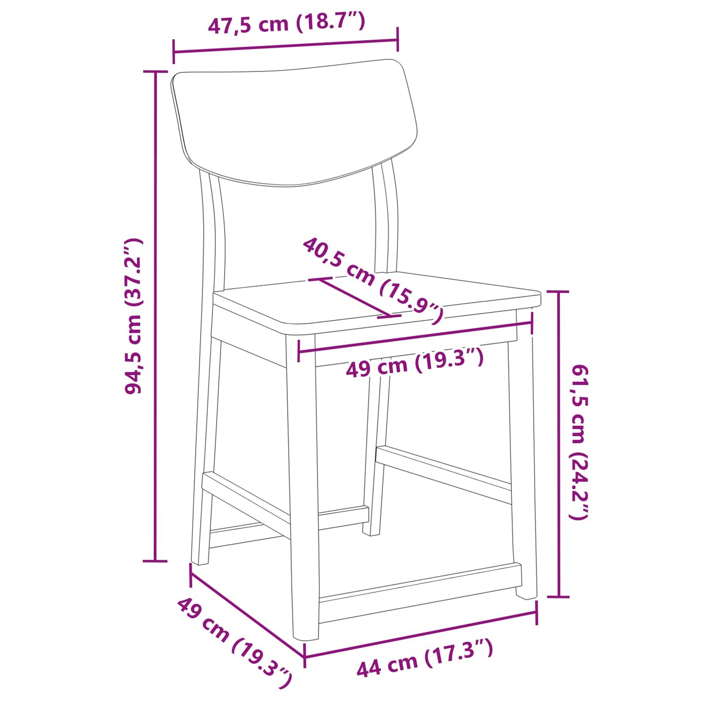 Dining Chairs 2 pcs Solid Rubber Wood White 48 x 49 x 95 cm