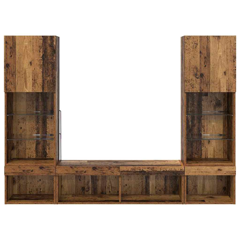TV Wall Units with LED 5 pcs Old wood Engineered Wood