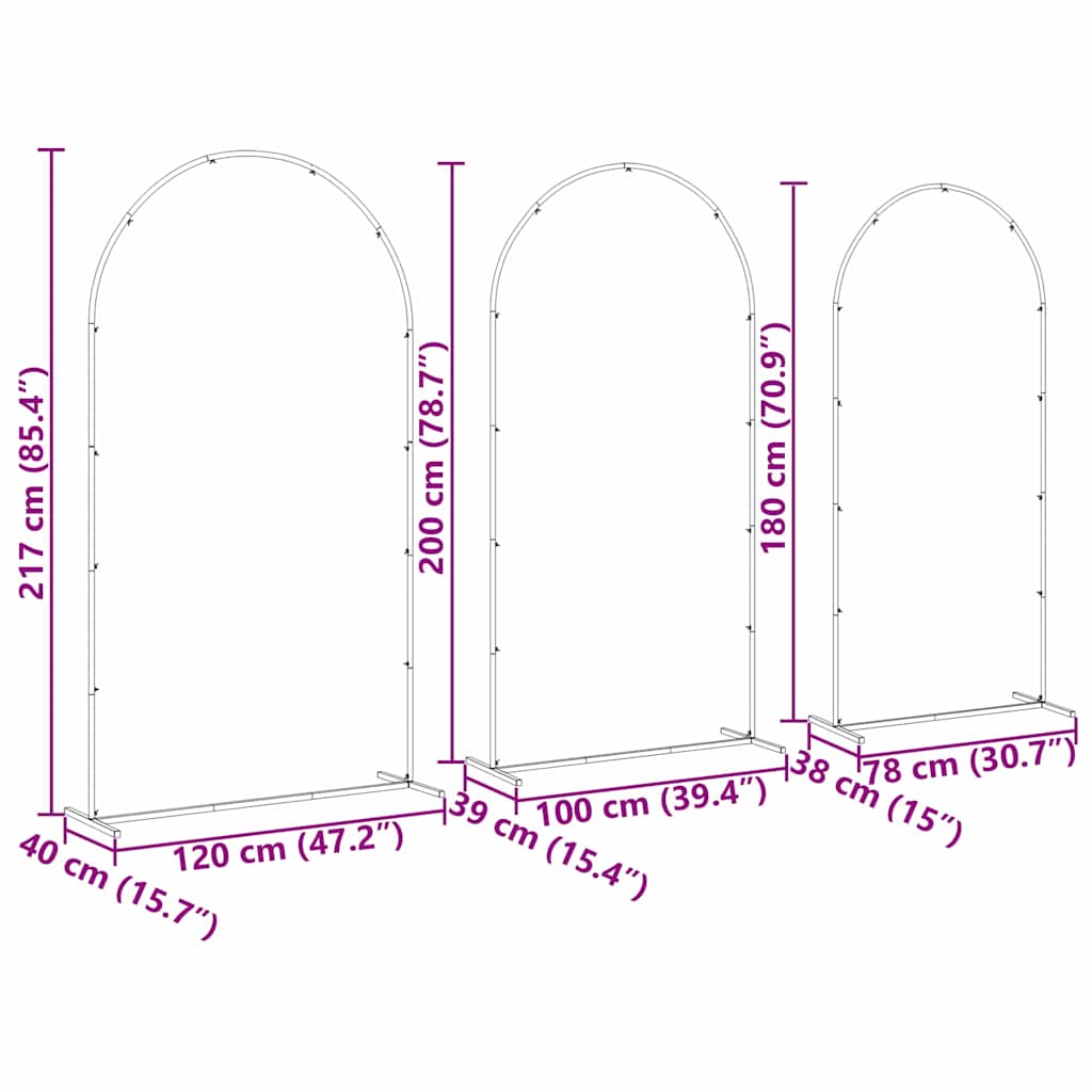 Wedding Arch 3 pcs Gold 120 x 40 x 217 cm Steel
