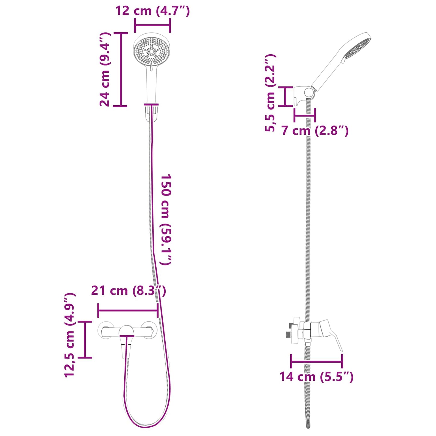 Shower Head Set Chrome G 1 / 2 inches Brass